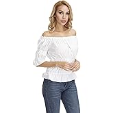 Hengzhifeng Steampunk Renaissance Blouse Women Half Sleeve Boho Off Shoulder Peasant Shirt