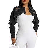 CutieLove Women's Cropped Denim Jackets Long Sleeve Destroyed Crop Top Casual Jean Coat