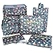 7 Set Travel Packing Organizer,Waterproof Mesh Durable Luggage Travel Cubes with 1 Shoe Bag - Travel Luggage Compression Organizers (Blue Flower)