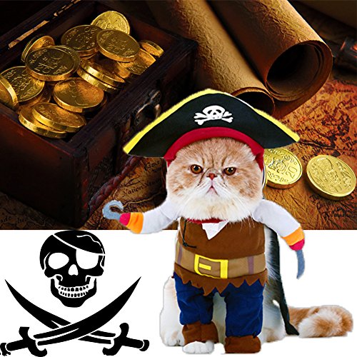 Pet Pirates Costumes Dog Costume Cat Costume with Hat Halloween Suits for Small Dog Cat Puppy by DELIFUR