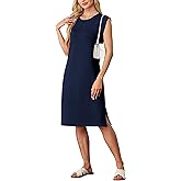 Summer Dresses for Women Round Neck Casual Loose Sleeveless Split Wrinkle-Free 2025 Midi Dress with Pockets