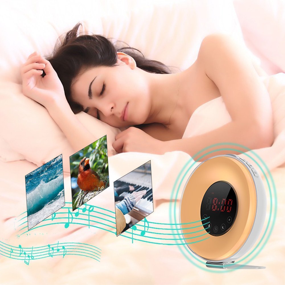 MARVUE Wake Up Light Sunrise Alarm Clock with 7 Colors Led Lights, 6 Alarm Sounds