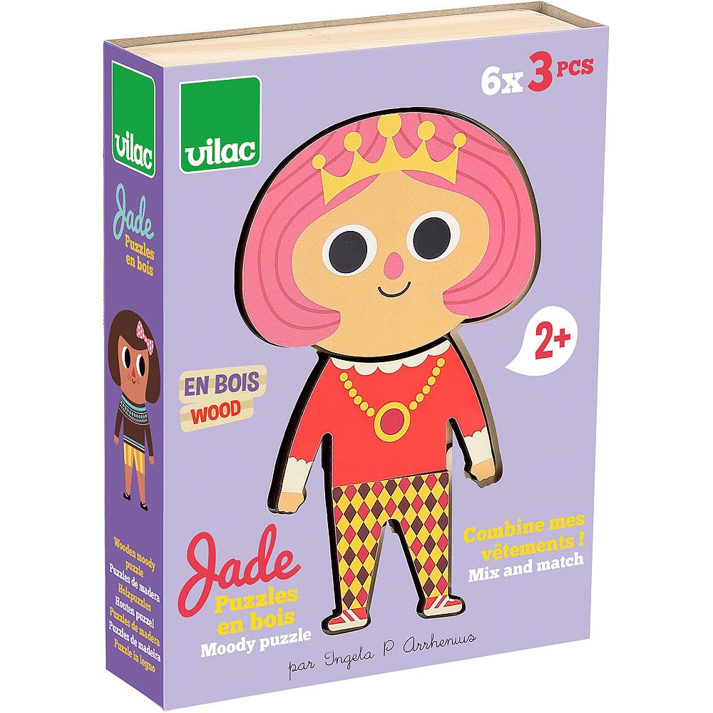 Vilac - Jade Moody Wooden Puzzle, Wooden Puzzle, Wooden Jigsaw, Montessori Kids Games, Educational Childrens Toys, Educational Puzzle, Fashion Game
