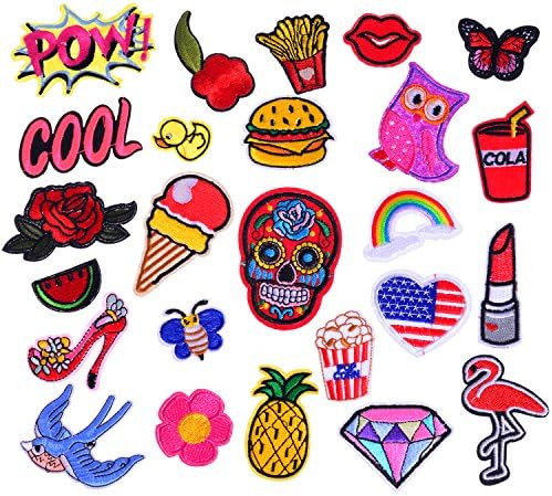 Iron On Patches 25 Pcs - Embroidered Motif Applique Glitter Sequin Decoration Sew On Patches For Jeans Jacket, DIY Clothing, Handbag, Canvas Shoes，Caps