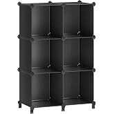 SONGMICS 6 Cube Storage Organizer, DIY Closet Shelf | Plastic Modular Bookcase, 11.8 x 11.8 x 11.8 Inch Cubes, with Feet and Rubber Mallet, Ink Black, DAMION Collection ULPC06H