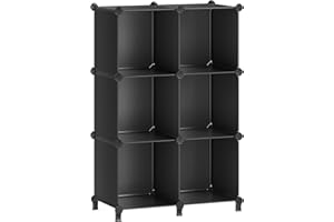 SONGMICS 6 Cube Storage Organizer, DIY Closet Shelf, Plastic Clothes Organizer, Modular Bookcase, 11.8 x 11.8 x 11.8 Inch Cubes, with Feet and Rubber Mallet, Black ULPC06H