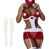 HOTSO Sexy Nurse Costume Naughty Outfits Women Halloween Cosplay Lingerie Set with Garter Belt Fancy Nurse Roleplay Dress
