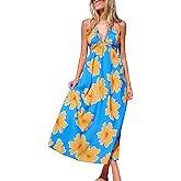 CUPSHE Women Backless Ruffle Summer Dress Halter Plunging V Smocked Waist Back Bow Tie Tiered Maxi Casual Beach Dresses
