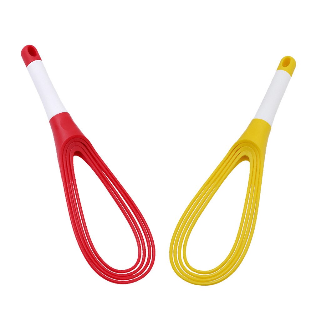 Egg Whisk Drop-shaped Flat Silicone Coated Cooking Egg Beater Mixer Whisk Tools (Yellow)