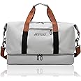 Gym Bag for Women,Travel Duffle Bag with Shoe Compartment & Wet Pocket,Carry On Weekender Overnight Tote Bag for Women Men,Travel,Workout,Yoga,Swimming,Grey