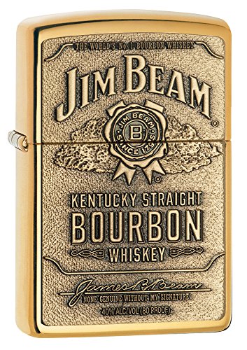 UPC 041689169299, Zippo Jim Beam Bourbon Label Emblem Pocket Lighter, High Polish Brass