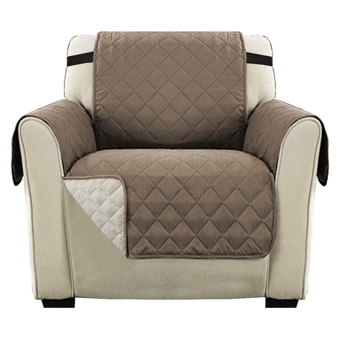 H.Versailtex Sofa Slipcover 1 Seater, Water Resistant Sofa Covers for Kids, Machine Washable Couch Cover with Adjustable Elastic Straps for Pets(Taupe/Beige) — image 1