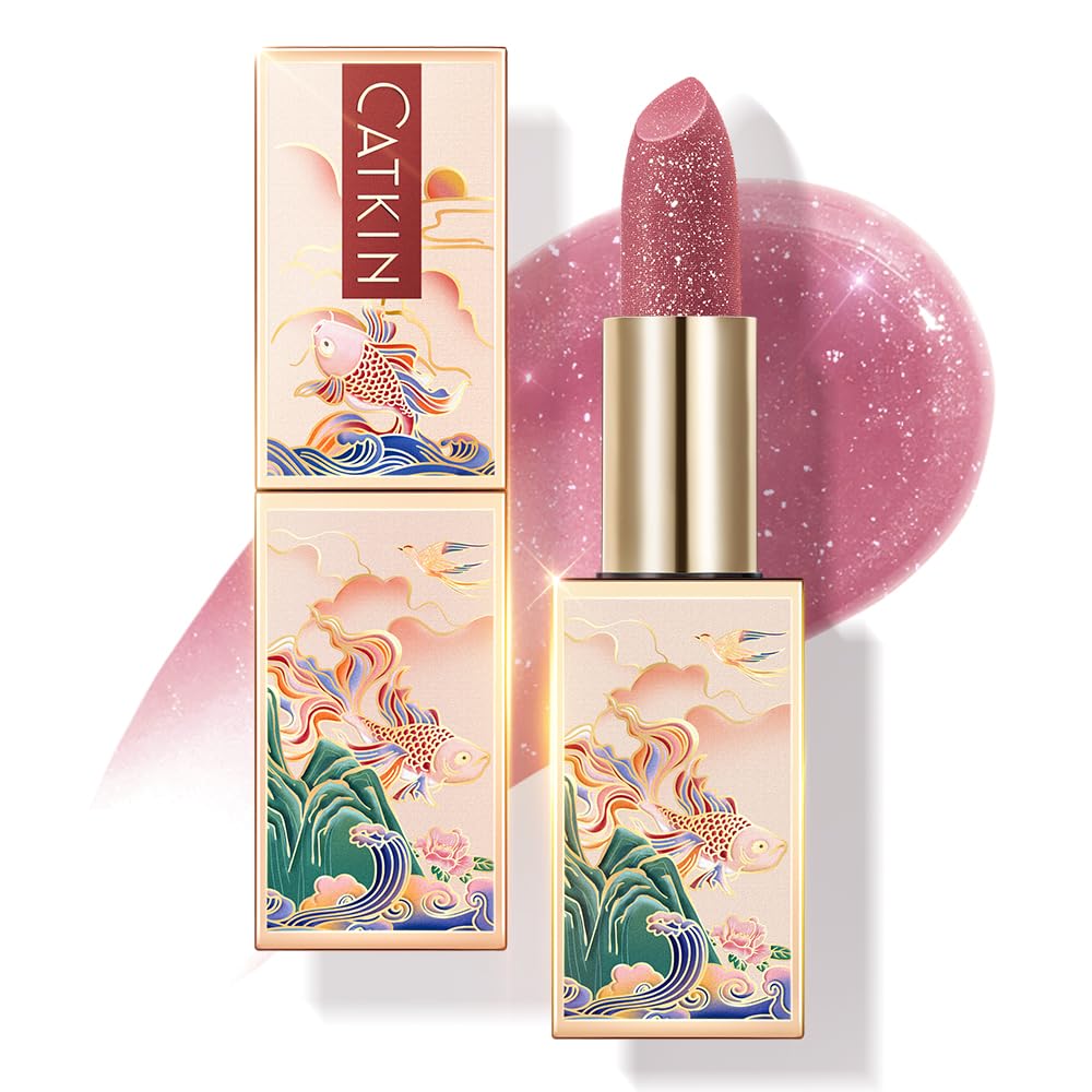 CATKIN Moonlight Lip Balm, Natural Glitter Tinted Lip Balm, Chapstick Lip Balms with Vitamin E for 8h Moisture for Dry Cracked Lips, 3.5g
