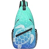 LOSTORCHI Sea Turtle Crossbody Sling Bags for Women Men Hand Drawn Coastal Animal Sea Fish Ocean Theme Travel Sling Backpack Casual Chest Shoulder Bag Underwater World Print Gym Sports Hiking Daypack