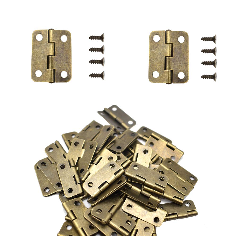 50Pcs Antique Bronze Mini Hinges Retro Butt Hinges Home Furniture Cabinet Hardware Door Drawer Cupboard Hinge with 200 Pieces Replacement Hinge Screws (24.5 * 19mm)