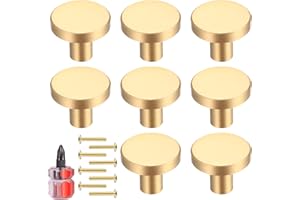 JMHNEWHOPE 8 Pcs Gold Cabinet Knobs, Brushed Brass Round Kitchen Cabinet Hardware Pulls Knobs Gold for Dresser Drawer Cupboard Closet Furniture Wardrobe Door Knobs Handles, with Screwdriver - 20x25 mm
