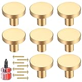 8 Pcs Gold Cabinet Knobs, Brushed Brass Round