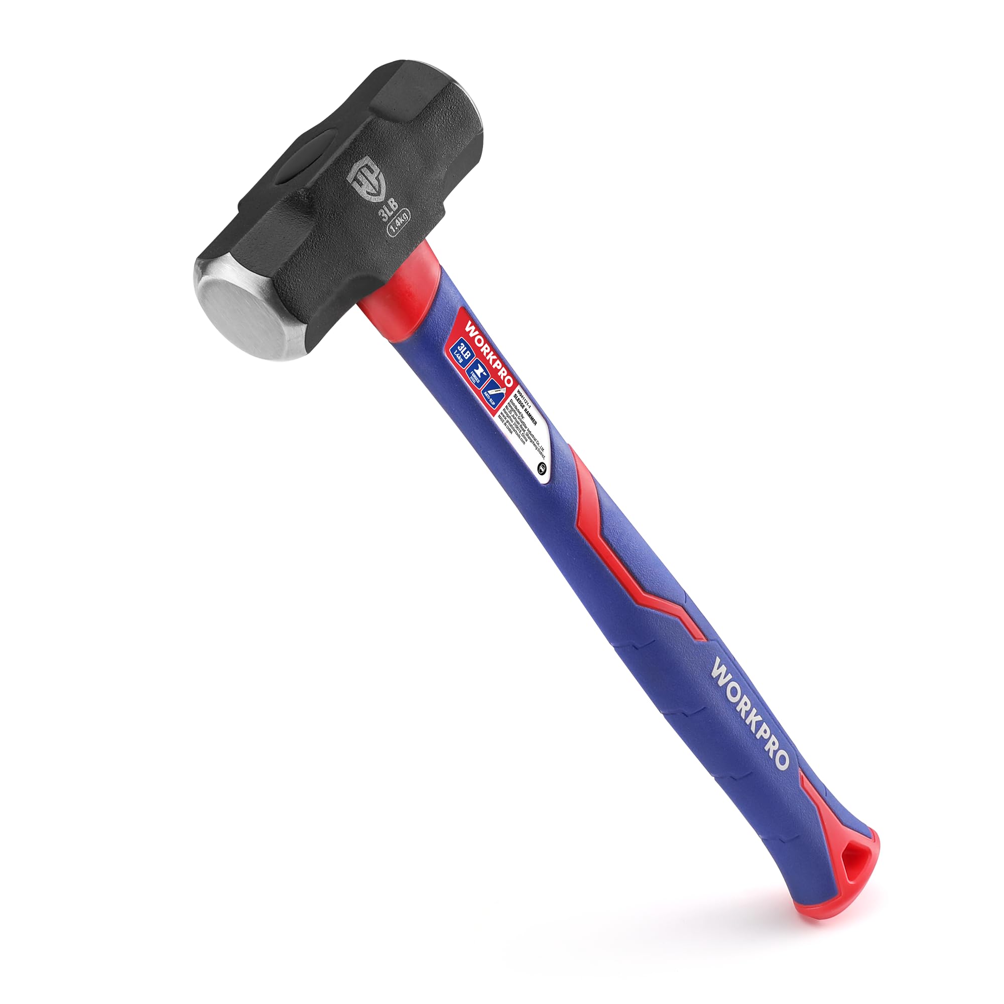 WORKPRO Club Hammer 3.0lb / 1.4kg with Fibreglass Handle, Forged Steel Head Non-Slip Ergonomic Grip Sledge Hammer for Gardening, Building Construction, Rock