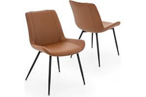 Brage Living Dining Chairs Set of 2, PU Leather Modern Armless Kitchen Dining Room Chairs, Upholstered Accent Side Chairs with Metal Legs (Brown)