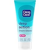 Clean & Clear Oil-Free Deep Action Cream Facial Cleanser, Cooling Daily Face Wash for Deep Pore Cleansing of Acne-Prone Skin, 6.5 oz (Pack of 2)