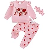 DNOMAID YZARC Toddler Baby Girl Valentines Outfit Letter Ruffle Long Sleeve Sweatshirt Heart Print Pants Clothes Set