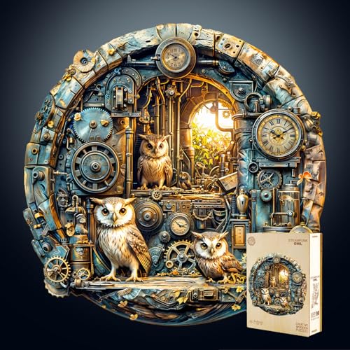614I8WdEkDL Kaayeewood Holzpuzzle Erwachsene,Steampunk-Eule Holzpuzzle,Einzigartige Wooden Puzzle Mit Geschenkbox,Geschenke Für Erwachsene 14+(300 Stück,34 * 33.9Cm)