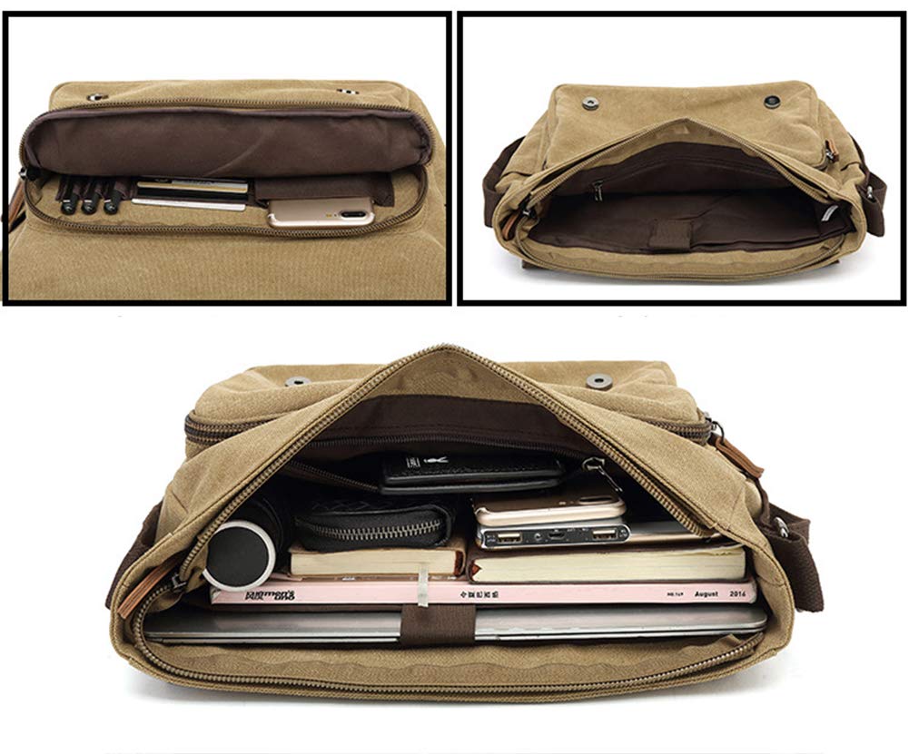 Sechunk Canvas Vintage Messenger Bag Shoulder bag Leather Large Travel Crossbody bags for men women 15inch Laptop