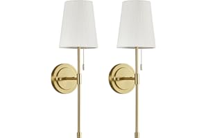 EJIAXIN Wall Sconces Set of 2, Retro Industrial Wall Lamps with Pull Chain, Hardwired Bathroom Vanity Sconces Wall Lighting with White Fabric Shade, Indoor Wall Lights for Bedroom Living Room Corridor Kitchen