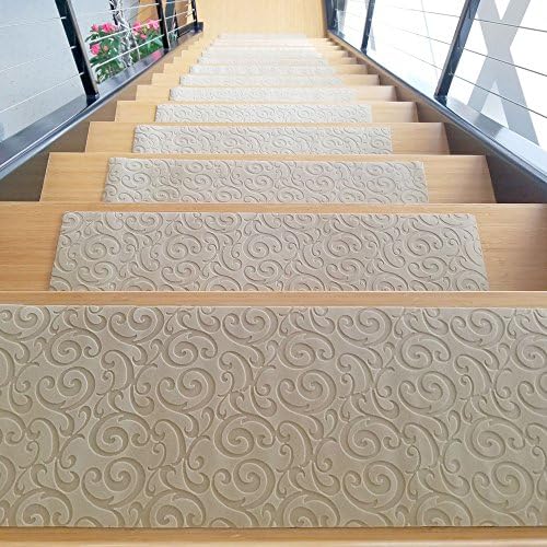 Designer Indoor Stair Mats - Ultra-Thin Microfiber Stair Carpet with Slip-Resistant Rubber Backing to Reduce Slipping Risk - Quick and Easy to Install - Premium Quality (9x26 inch, Beige/Set of 7)