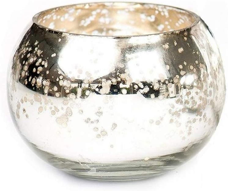 Antique Silver Glass Bowl Tea Light Cande Holder - Set of 6 - Ideal Gift for Wedding, Party, Bridal, Votive and Home Decor