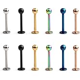 Ruifan 12PCS 16G Surgical Steel Labret Monroe Lip Ring Tragus Helix Earring Stud Piercing Jewelry