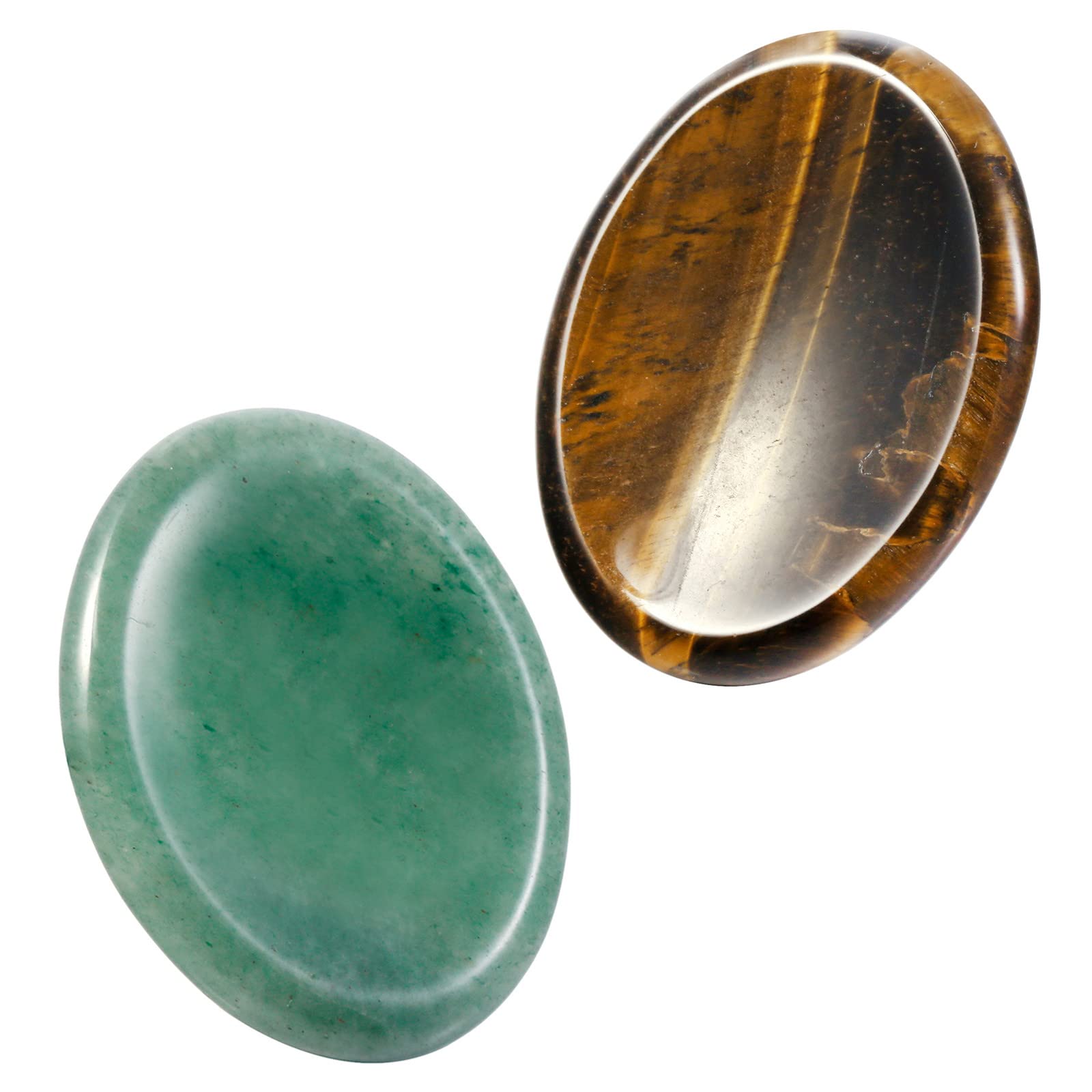 Nupuyai 2pcs Green Aventurine & Tiger's Eye Oval Thumb Worry Stone Set, Energy Crystal Pocket Palm Stone for Healing Anxiety Stress Relief Reiki Therapy, 45x35mm