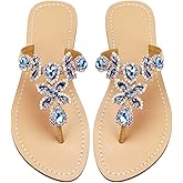 Hinyyrin Available in 13 Colors,Rhinestone Sandals,Women's Flat Sandals,Flip Flop,Bling Jeweled Sandals,Summer Beach Wedding Vacation Shoes