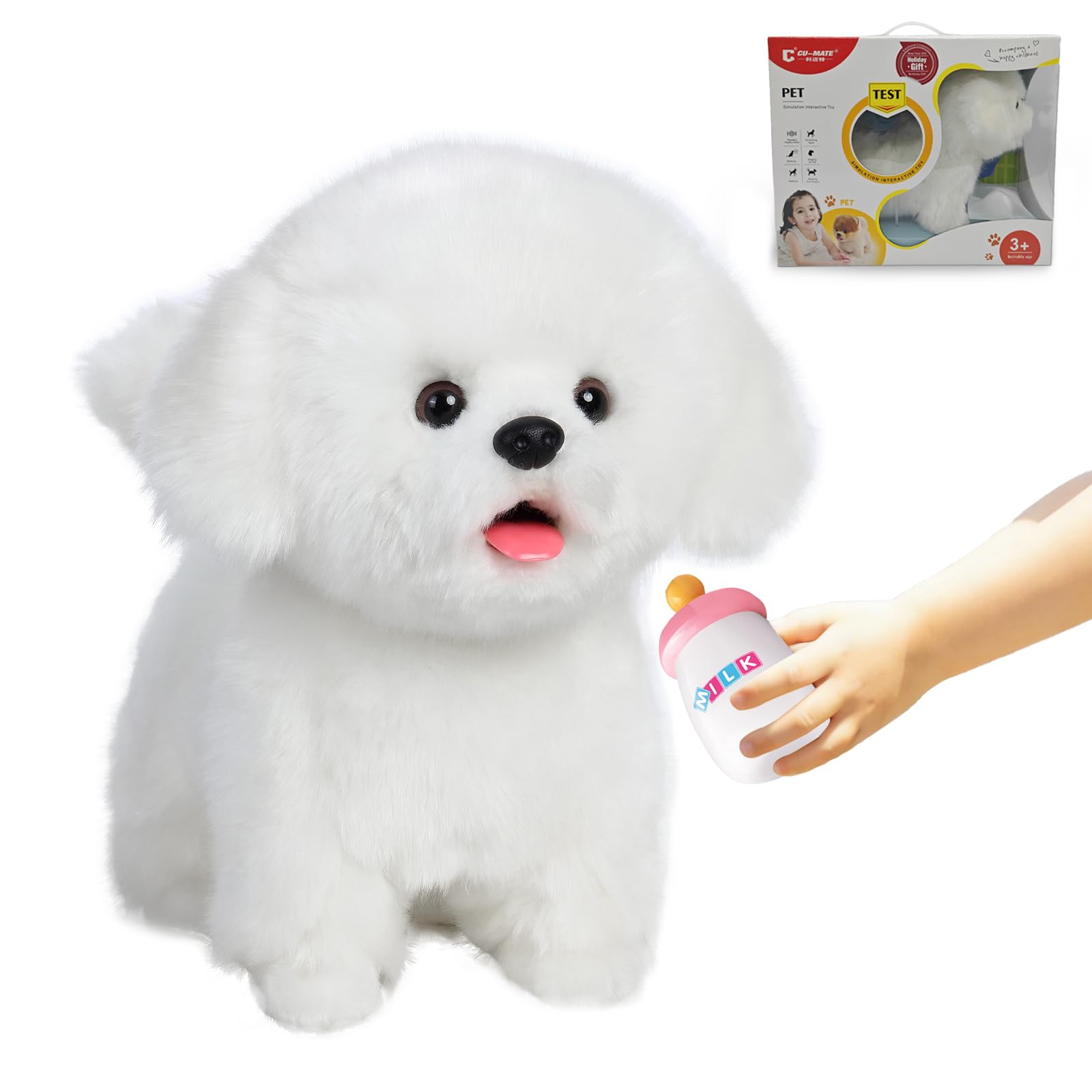 CU-MATE Electronic Walking Cats Dog, Realistic Interactive Pet Toy, Walking, Barking,Wagging Tail & Talking, Gifts for Boys and Girls (Electric Maltese)