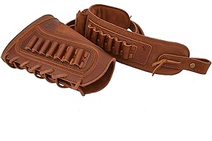 Leather Gun Shell Holder Buttstock with Matched Rifle Sling for .357.30-06 .30-30.45-70 .308 .22LR 12GA