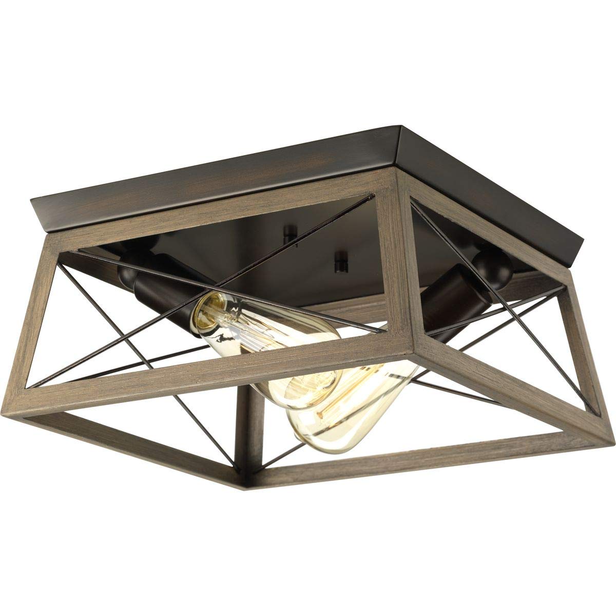 Progress Lighting P350039-020 Briarwood Collection Farmhouse Flush Mount Ceiling Light, 2-Light, Antique Bronze