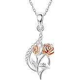 JERWLI Sterling Silver S925 Rose/Sunflower/Palm Tree/Mushroom/Strawberry Necklace Plant Jewelry Gifts for Women Christmas Gift