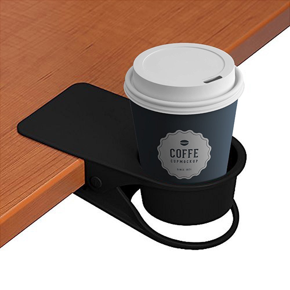MayGreeny Drinking Cup Holder Clip - Home Car Office Table Desk Chair Edges Cupholder for Water Drink Beverage Soda Coffee Mug (Black)