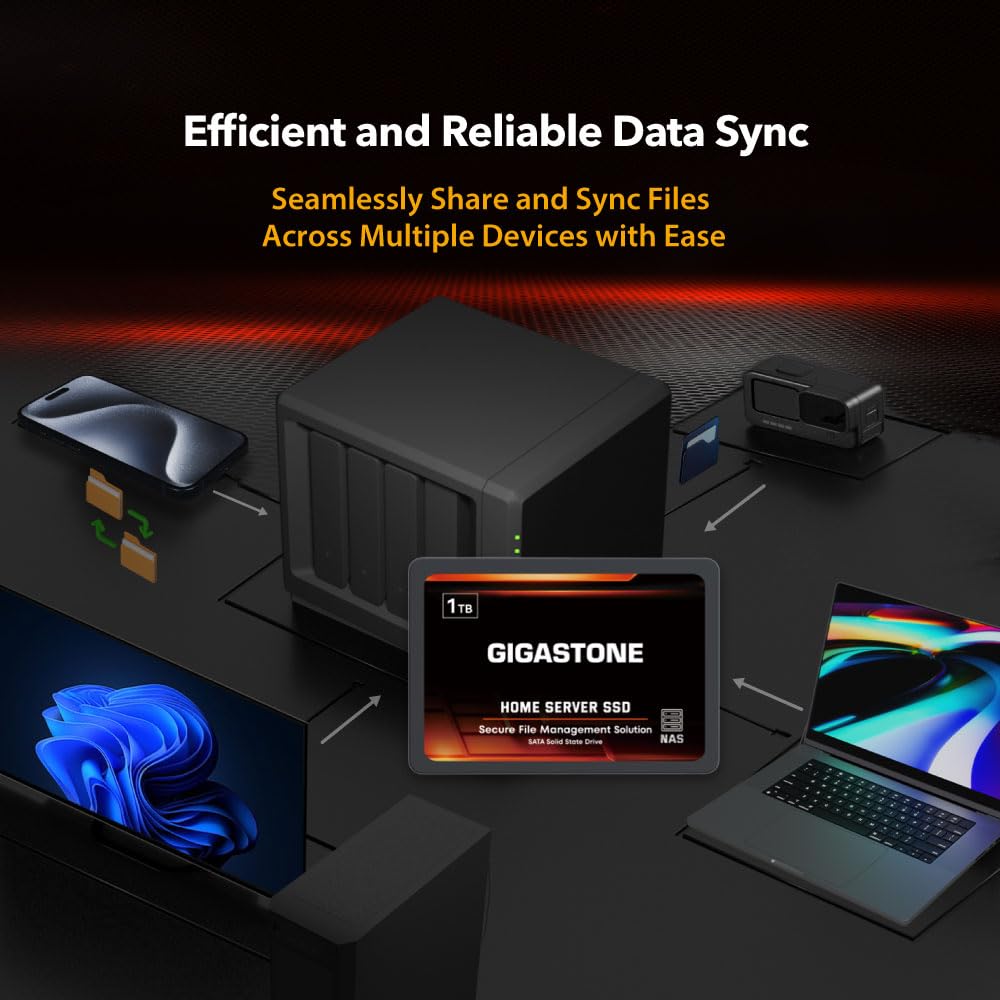 Gigastone Home Server SSD 1TB NAS SSD Drive Cache 24/7 Durable TLC High Endurance Personal Cloud Data Sync Network Attached Storage RAID 3D NAND 2.5