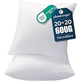 Phantoscope Pillow Inserts, 100% Virgin Fiber Hypoallergenic Polyester Throw Pillow Inserts, Square Pillows for Couch, Sofa, Bed, 20x20 Inch (Pack of 2)
