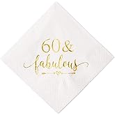 Crisky 3-Ply 60 and Fabulous Cocktail Napkins Gold for Women 60th Birthday Decorations, 60th Birthday Bevergae Dessert Table Supplies, 50Pcs