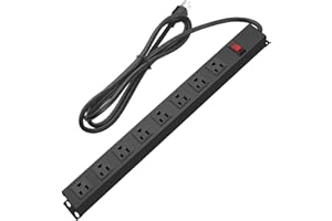 HHSOET Metal 8 Outlet Mountable Power Strip, Wall Mount Outlet Heavy Duty, Wide Spaced Commercial Shop Power Strip with Switch, 15A 125V 1875W, 6 FT SJT 14AWG Power Cord.(Black)