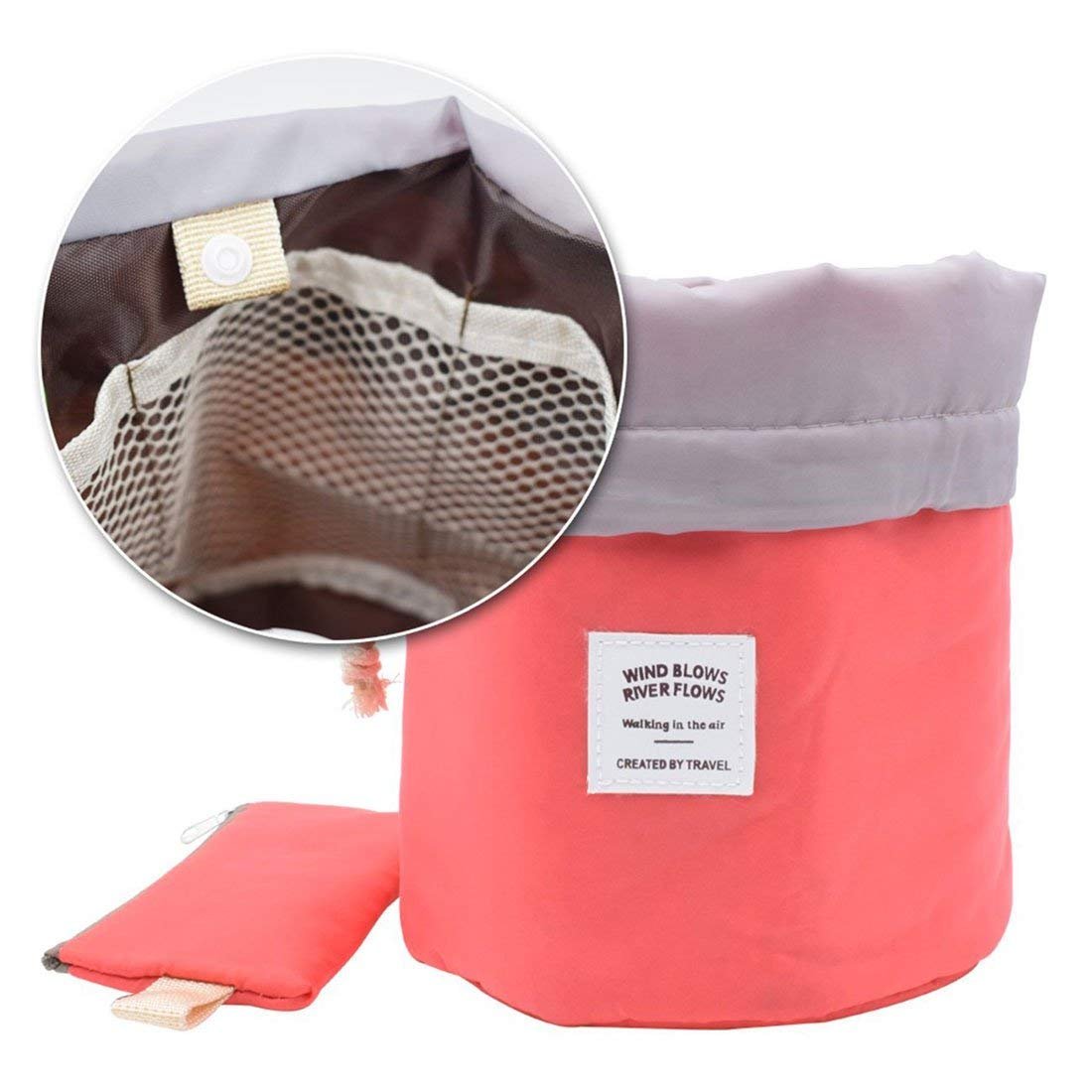 Travel Cosmetic Bags Barrel Makeup Bag, Women&Girls Portable Foldable Cases, EUOW Multifunctional Toiletry Bucket Bags Round Organizer Storage Pocket Soft Collapsible(Lightblue) : Beauty