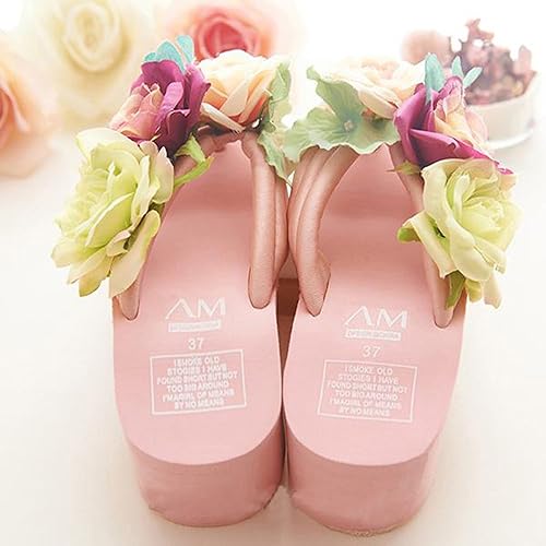 Amazon ビーサン 花 フラワー付け 厚底 サンダル ビーチサンダル 大きいサイズ 美脚効果 レディース スリッパ ピンク ウェッジソール 海 プール 滑るのを防ぐ 24 0 ピンク ファッションサンダル