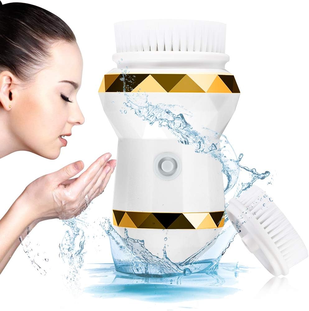 Facial Cleansing Brush, ANLAN Electric Face Scrubber 360°Spin Face Cleaner Waterproof Skin Exfoliating Massaging for Deep Cleaning Two-Speed Mode with Two Brush Heads For Women And Men