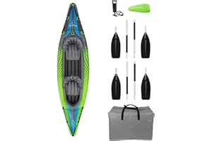 Savvycraft Inflatable Kayak 2 Person Tandem Kayak, Recreational Touring Kayak Includes Aluminum Paddles, Padded Seats, Double Action Pump