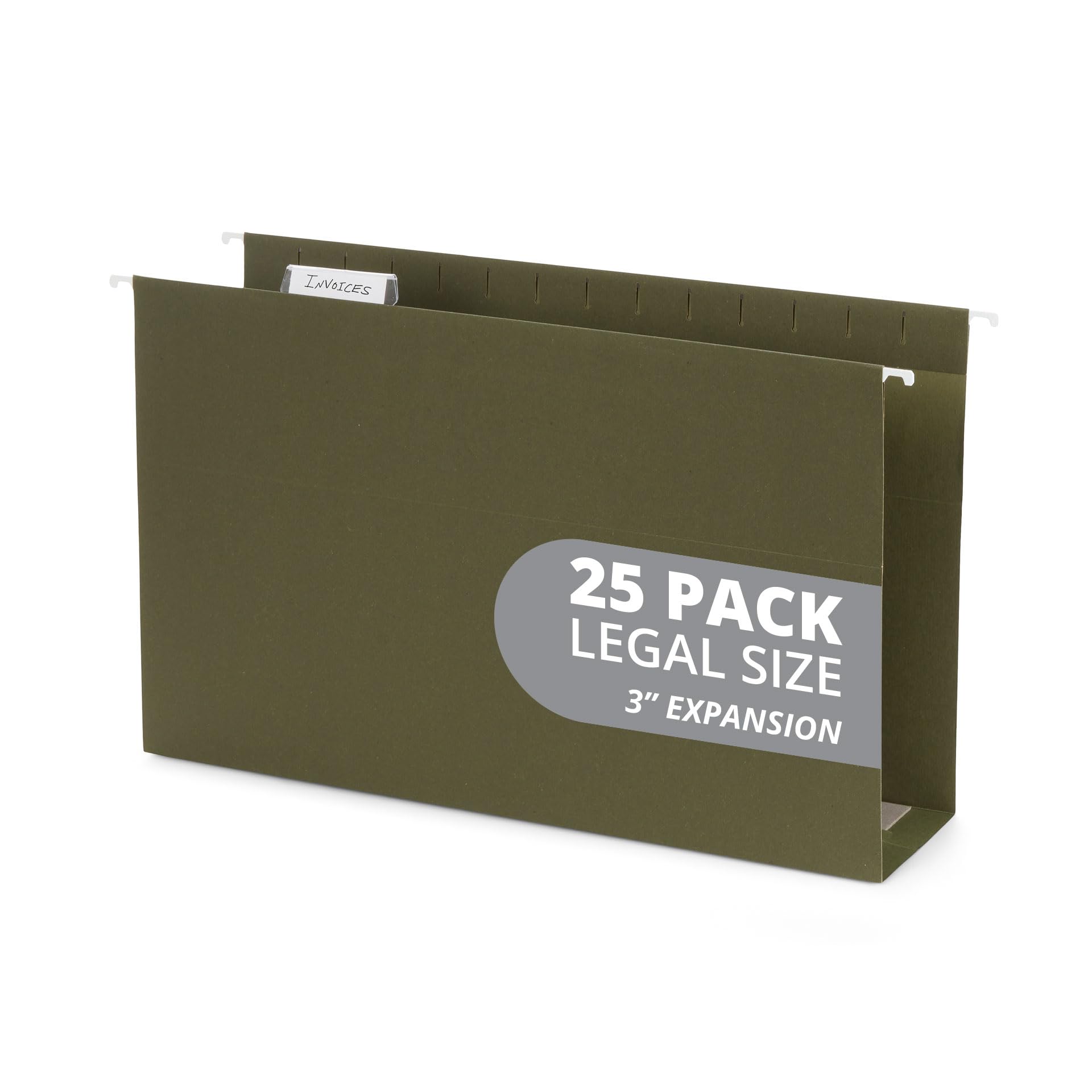 Photo 1 of 25 Blue Summit Supplies Legal Size Hanging File Folders with 3" Expansion, Standard Green Expandable Hanging File Folders, 25 Plastic Tabs and Inserts, Durable 12pt Paper