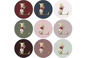 Mobiusea Creation Monogram Stickers | Gold Foil Letter L Initial Envelope Seals | 9 Chic Color Assortments | 1.4-Inch Wedding Monogram Stickers | 90 Pcs Floral Envelope Sticker Seals