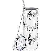 Mimorou Musical Note Tumbler 20oz Mug with Lid Straw and Brush 2026 Graduation Gift Stainless Steel Tumbler Cup with Gift Box Music Themed Gifts for Music Lovers Graduation Party Supplies