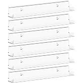 Lifewit Narrow Acrylic Floating Shelves for Vinyl Record 12", Clear 6 Pack | Wall Shelf for Nail Polish, Book, Picture, Makeup, Album Covers Display Organizer for Bedroom, Living Room, Bathroom Decor
